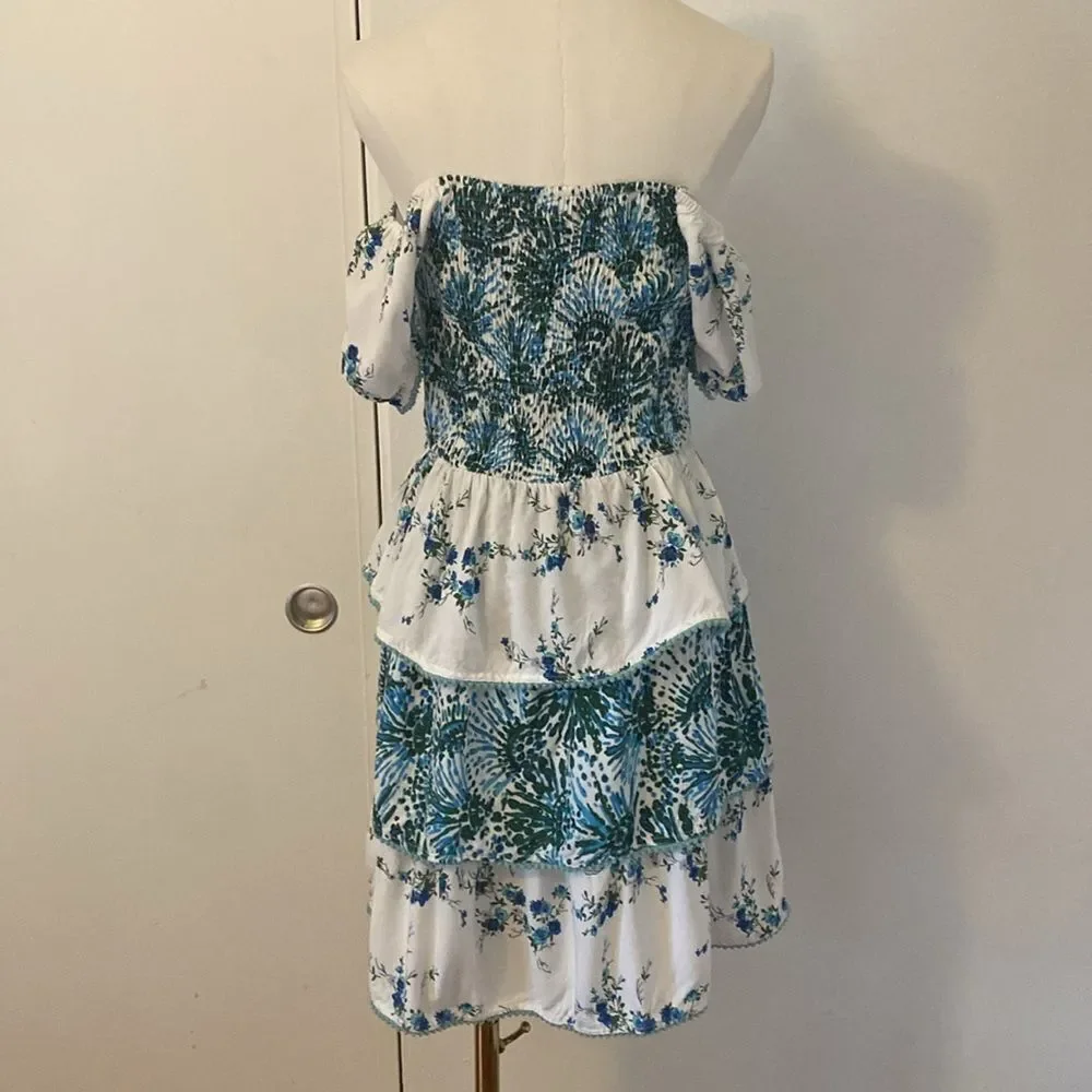 Teal & White Margaux Riviera Layered Mini Dress Size Small - Picture 8 of 15